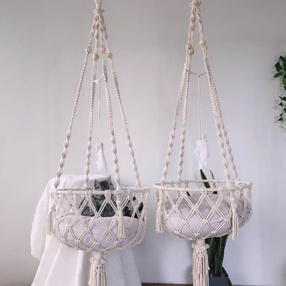 Wiszące legowisko dla kota boho | Plecione z poduszką