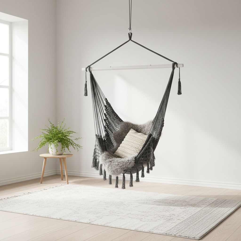 Wiszący fotel hamakowy w stylu boho