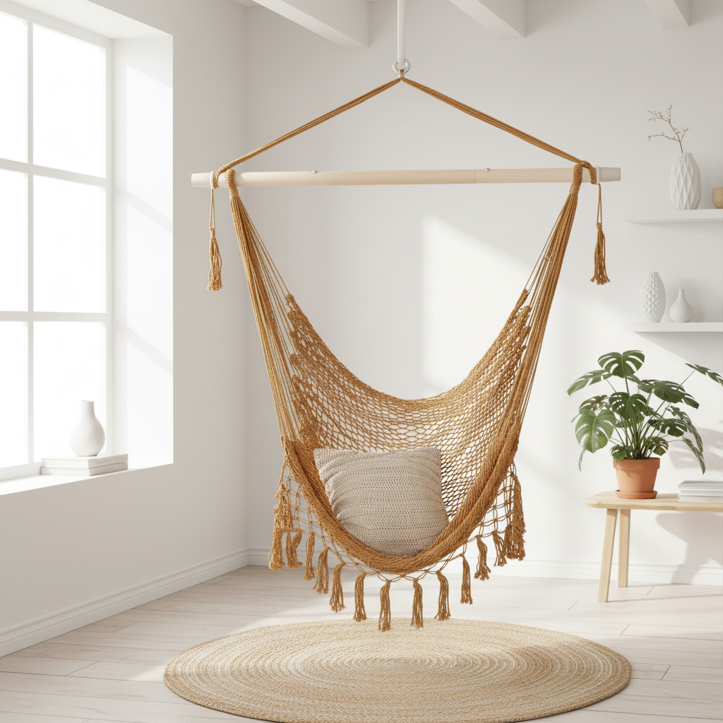 Wiszący fotel hamakowy w stylu boho