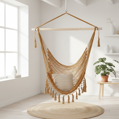 Wiszący fotel hamakowy w stylu boho