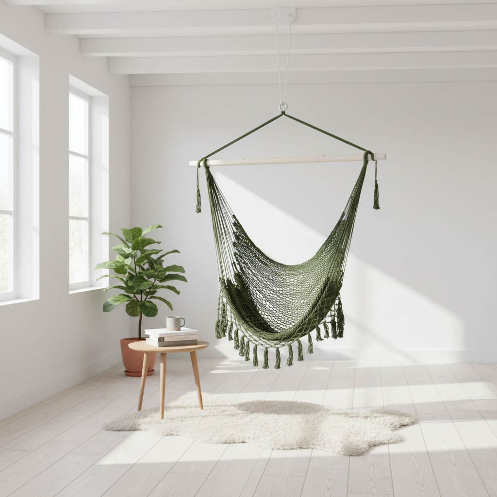 Wiszący fotel hamakowy w stylu boho